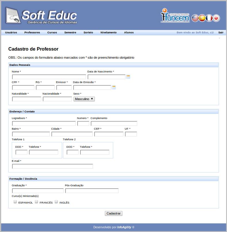 Cadastro, edição ou desativação de professores e Listagem e visualização de dados de professores Após autenticar-se no Módulo Coordenação, usuários do tipo Coordenador ou Secretário poderão cadastrar