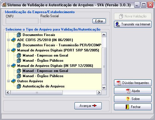 7) Após salvar o arquivo Txt, acessar o sistema SVA para validação das informações.