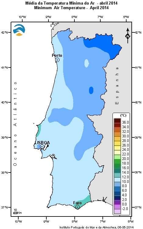 Figura 2 - Distribuição espacial dos valores médios da temperatura mínima, média e máxima do ar.