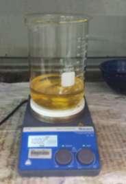 Metodologia Experimental 51 Figura 13 Processo de saponificação do óleo de coco. A figura da esquerda mostra o início do processo e a da direita o OCS cristalizado.