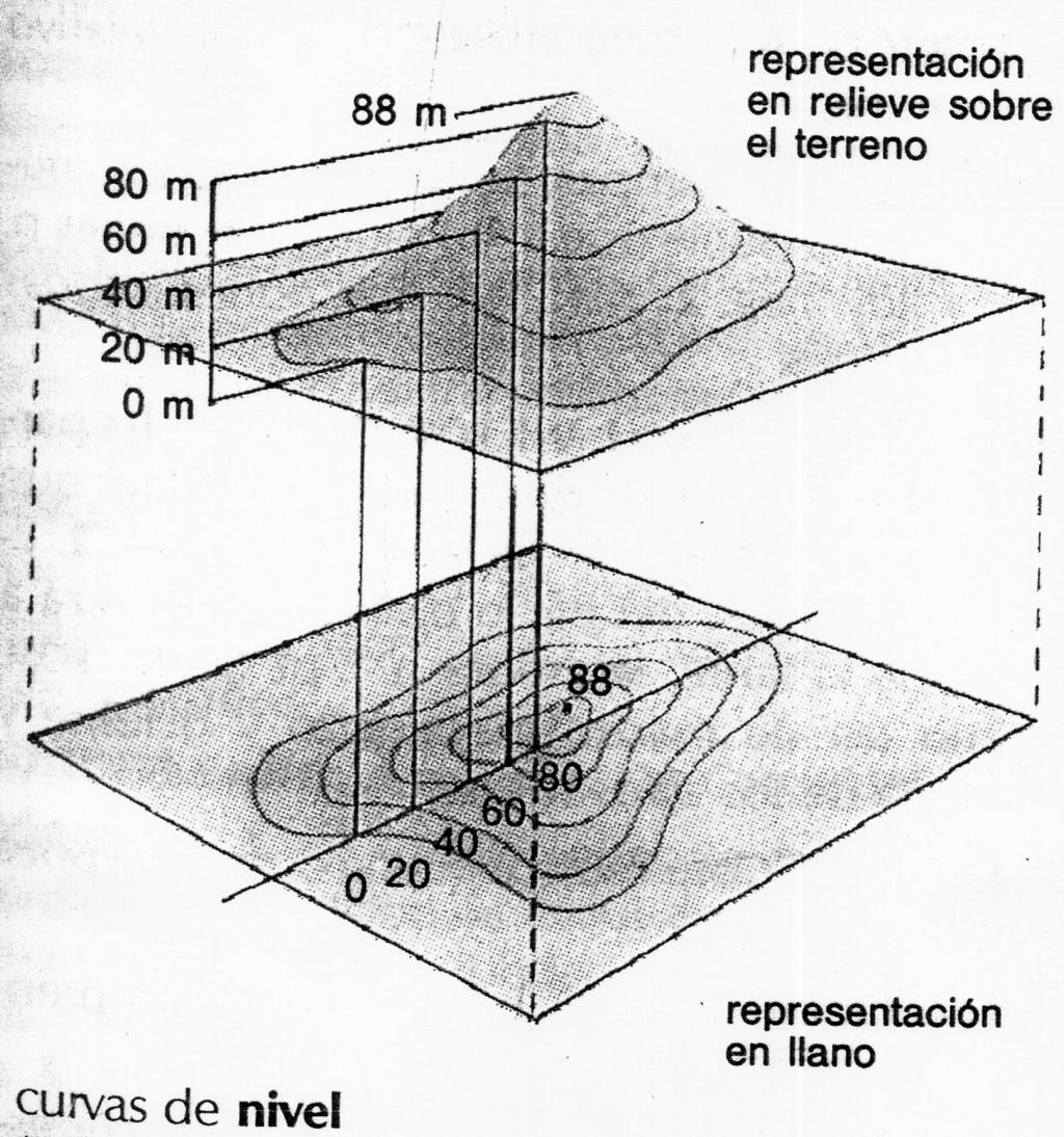 Curvas de Nível A dificuldade em representar as altitudes de determinados relevos e as formas de morros montanhas e cordilheiras foi solucionada com as curvas de nível.