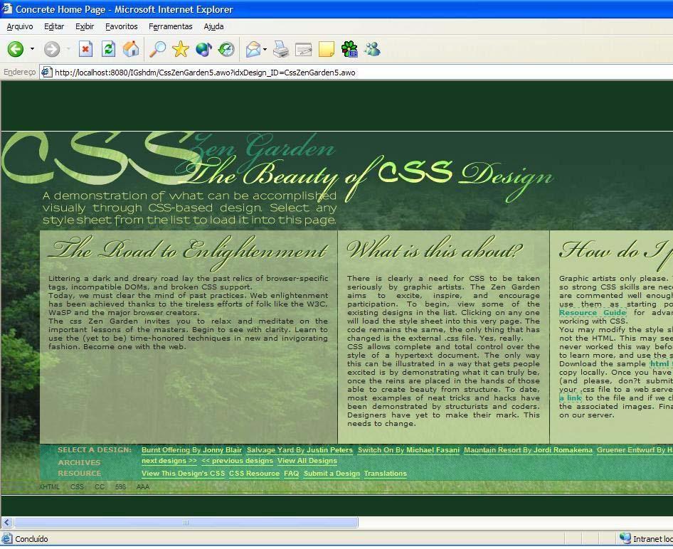 - Página concreta do site CSS Zen