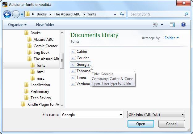 2.5.3 Como adicionar uma fonte embutida Seu livro Kindle pode usar arquivos de fonte.ttf e.otf.