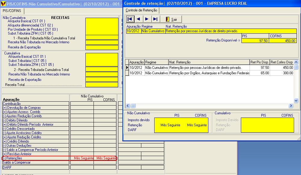 OBSERVAÇÃO: Para Matriz e Filiais o sistema abrirá a tela de apuração sempre de forma consolidada (Opção Consolidada como Default) para demonstração e controle da retenção de forma correta.