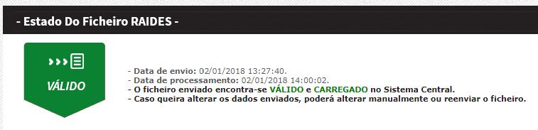 Figura 39 Válido: esta fase corresponde ao momento em que o ficheiro cumpriu todas as regras de validação dos dados, estando já carregado na Base de