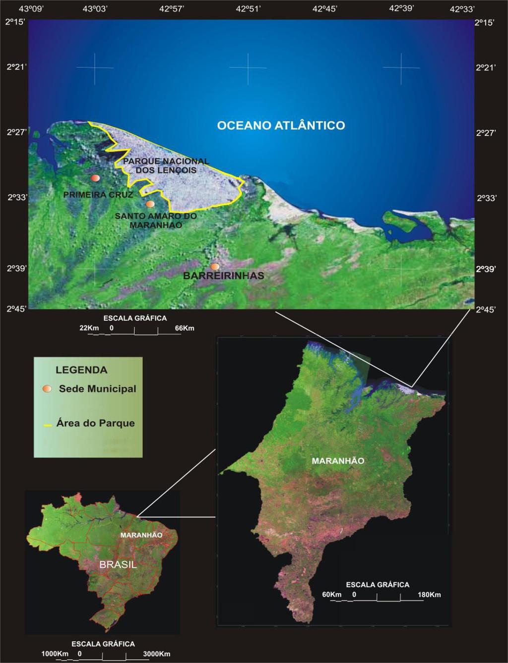 Figura 2: Localização do Parque Nacional dos Lençóis Maranhenses e os Municípios que o