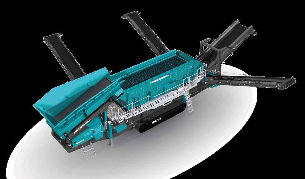 LINHA H 32 33 H6203 A linha O Powerscreen H oferece peneiras horizontais ideais para classificar altos volumes de materiais úmidos e para o dimensionamento mais fino e exato exigido em muitos