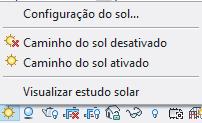 Aparecerá o sol. Note que sua representação se assemelha a carta solar. Possui as coordenadas geográficas e a trajetória solar no dia e hora. Ali você ja poderá modificar o dia, mês e os horários.