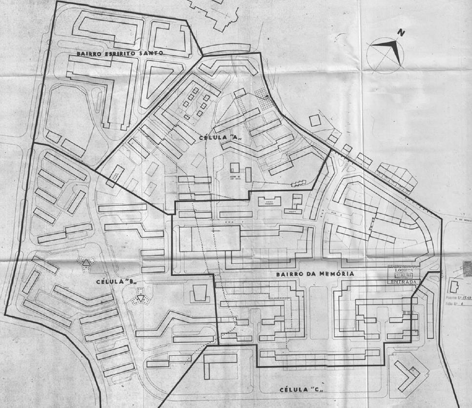 Figura 9 Plano geral que integra a Quinta da Memória, parte da Quinta do Espirito Santo e parte da aldeia junto ao mosteiro unidades de execução, Fonte: Almeida, Durão 2012 AS SOLUÇÕES URBANISTICAS