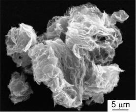 A B Figura 12: Imagens de óxido de grafeno termicamente reduzido. A) Micrografia eletrônica de varredura de um aglomerado de óxido de grafeno, B) Micrografia eletrônica de transmissão 48.