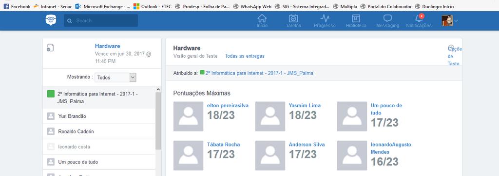 Realizar o teste A partir do momento em que o teste é enviado para um grupo ou para alguns membros, os alunos