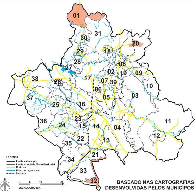 Nota-se ao observar o quadro síntese e mapa gerado que a maior parte das unidades morfo-territoriais apresentam estruturas naturais significativas e barreiras físicas, como grandes rodovias e