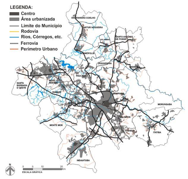 Figura 02 Base da Região Metropolitana de Campinas. Fonte: autor sobre bases dos 20 municípios.