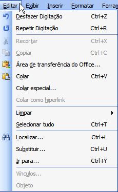 Desfazer Refazer Repetir Recortar, Copiar e Colar Atalhos: Colar Especial Área de Transferência do Office Selecionar Tudo Localizar Substituir Ir Para Normal, Layout da Web, Estruturas de tópicos,