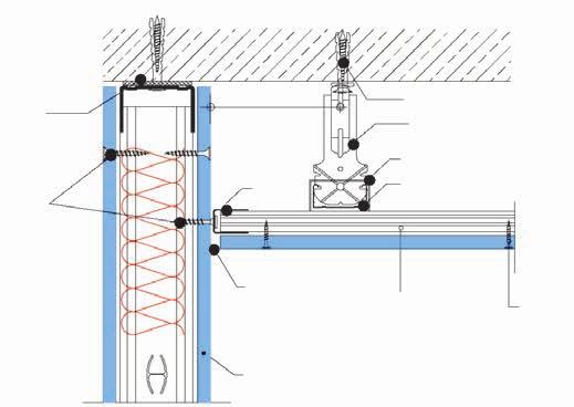 Teto Knauf D112 Bidirecional Detalhes Técnicos Corte Vertical - encontro com parede drywall Corte Horizontal -