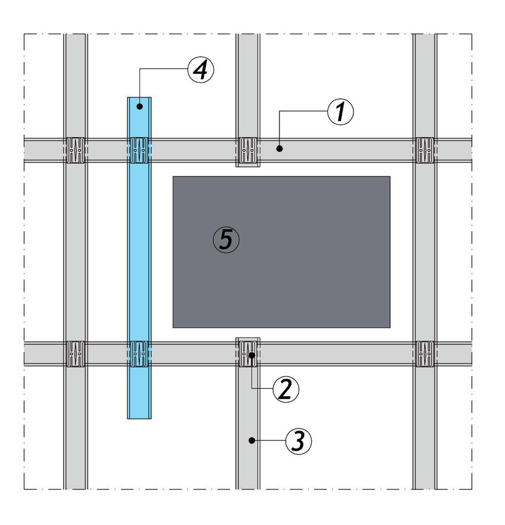 Knauf Instalação seccionando dois perfis em sistema Knauf Cleaneo 1- Perfil CD 60/27 primário 2-  Knauf