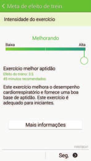 S Health 8 Defina a intensidade do exercício e toque em Seg. Define a intensidade do treino para um dos três níveis 9 Defina a duração do exercício e toque em OK.