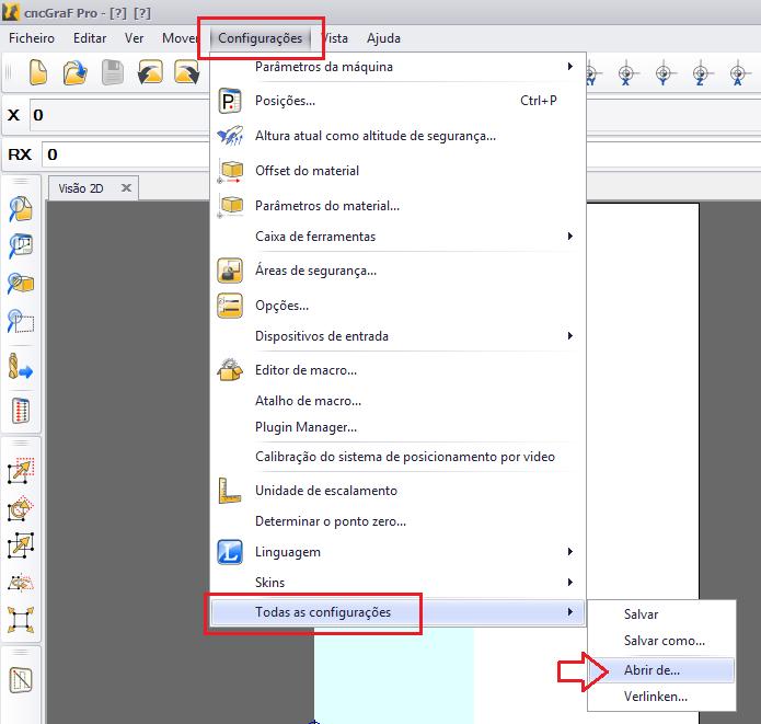 PASSO 19: Com o software aberto conforme mostrado no passo anterior, vamos agora carregar as configurações de sua máquina.