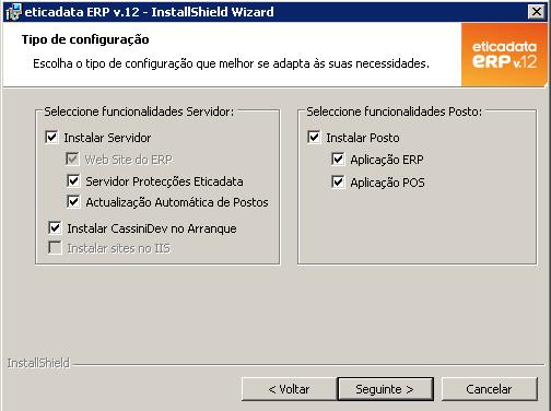 Instalação rede / multiposto Neste passo poderá optar por instalar apenas as opções de servidor, de posto ou dos dois em simultâneo.