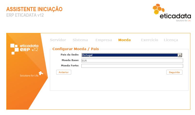 No passo Moeda, deve indicar o País e respectiva moeda, sendo que no caso de Portugal, será