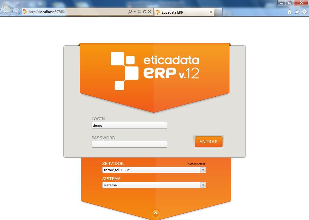 Entrada via Web Clique no atalho ERPv12.Web.eticadata. Tal como a entrado através do sistema integrado, é solicitada é solicitada a autenticação do utilizador, com o login e password.