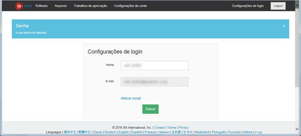 4. Ao pedir ajuda 4-7 Ao alterar a palavra-passe de login 1. Inicie o navegador a partir do computador e de seguida introduza "www.saicloud.com" na barra de endereço.