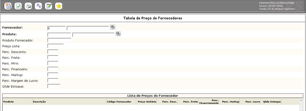 Quando o usuário abrir um pedido de compra, ao informar o fornecedor o sistema já carrega o preço buscando dessa tabela. Formação de preço de venda Tabelas Gerais Tabela de Preço de Fornecedores 6.1.