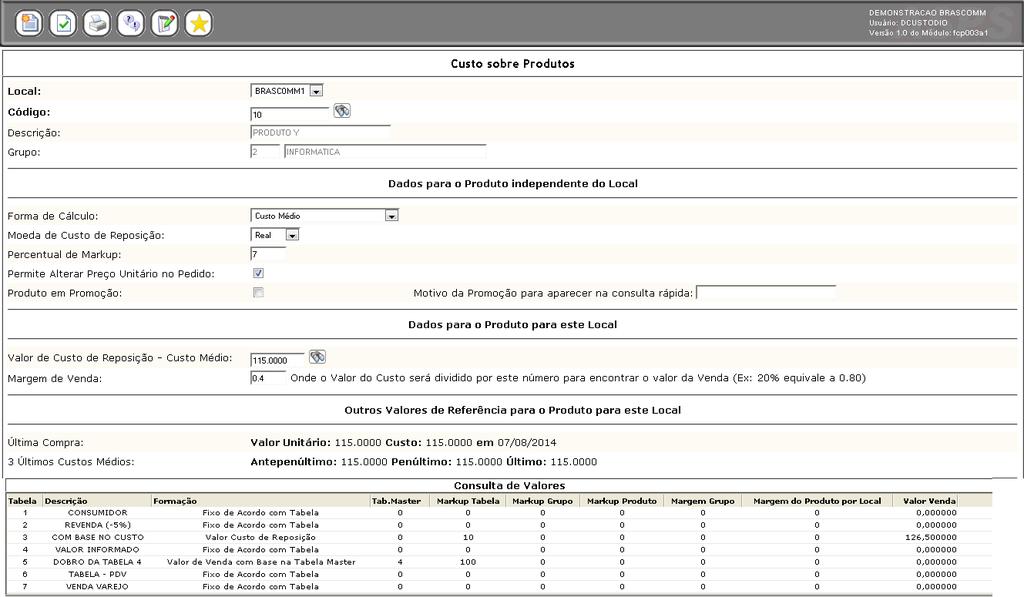 Preencher com as informações necessárias. Código e Descrição do grupo utilizado. Percentual de Markup: Informar o percentual de markup aplicado sobre os produtos desse grupo.