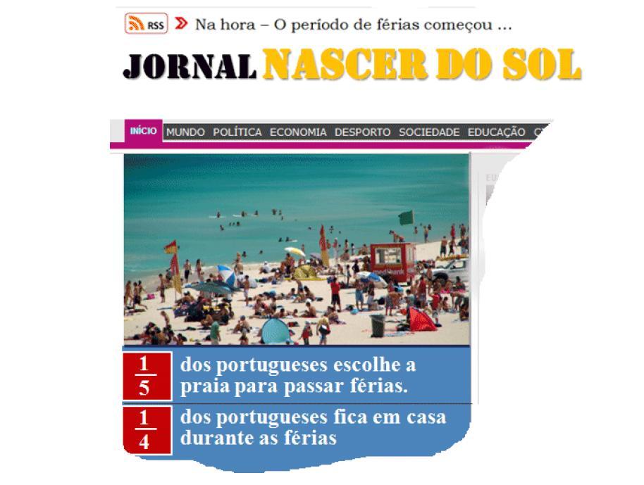 Aplicação da tarefa Há mais portugueses que passam as férias na praia. Concordas com esta afirmação.