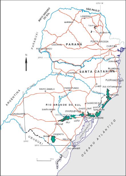 80 Figura 44 - Mapa de localização das jazidas carboníferas do