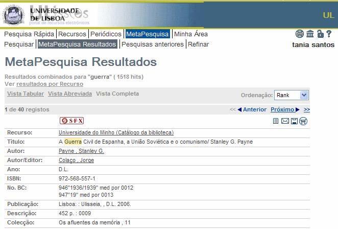 8) Na vista completa tem a possibilidade de: f. Enviar o registo por e-mail, clicando no ícone. g. Ver o registo no formato original (UNIMARC), clicando no ícone. h.