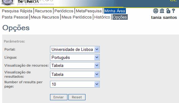 Minha área Na opção Minha Área pode gerir em pastas, tudo o que guardou nas suas pesquisas, os resultados as pesquisas que fez, os recursos que guardou, alterar as definições da sua área pessoal,