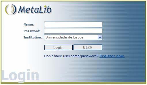 1) Registe-se inserindo o username e a password. 2) Clique em Login.