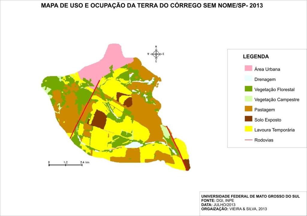 Figura 3 Mapa de uso e ocupação da terra do Córrego Sem Nome/SP-2013 Fonte: VIEIRA, P.H e SILVA, A.C.A da.