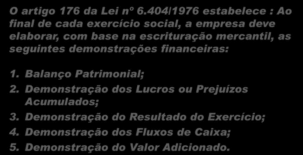 Demonstrações Contábeis O artigo 176 da Lei nº 6.