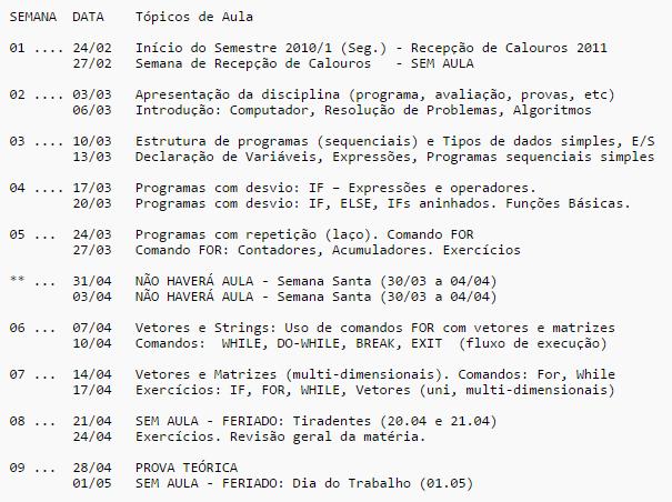 Programa e Conteúdos Cronograma