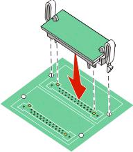4 Encaixe a placa. Toda a extensão do conector da placa deve tocar na placa do sistema e ficar alinhada com ela.