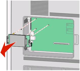 a Desconecte o cabo da interface do disco rígido da impressora da placa do sistema, deixando o cabo conectado ao disco rígido da impressora.