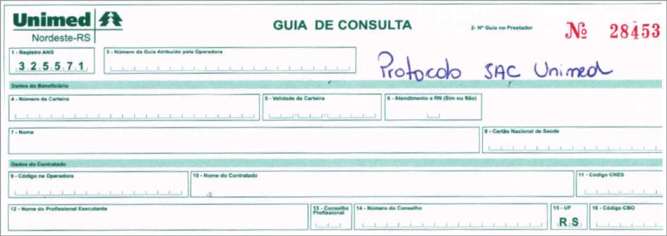 Informações adicionais: Consultório sem sistema: o consultório deverá, a cada atendimento (consultas e exames), contatar o SAC (0800.6429190) para confirmar os dados e cobertura do beneficiário.