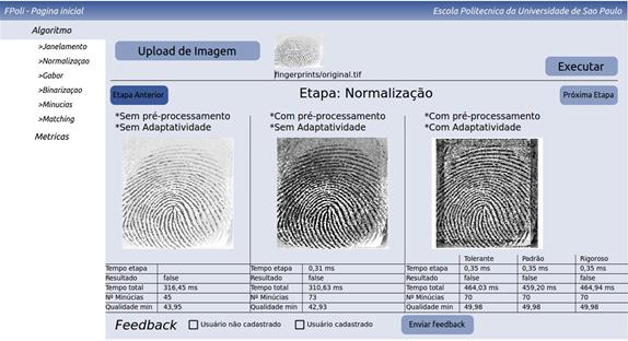 Interface Gráfica Exibe etapas do algoritmo e