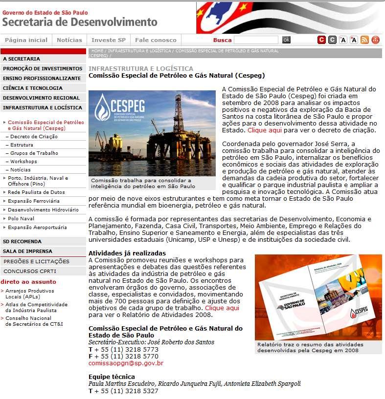 WEB SITE DA COMISSÃO ESPECIAL DE PETRÓLEO E GÁS