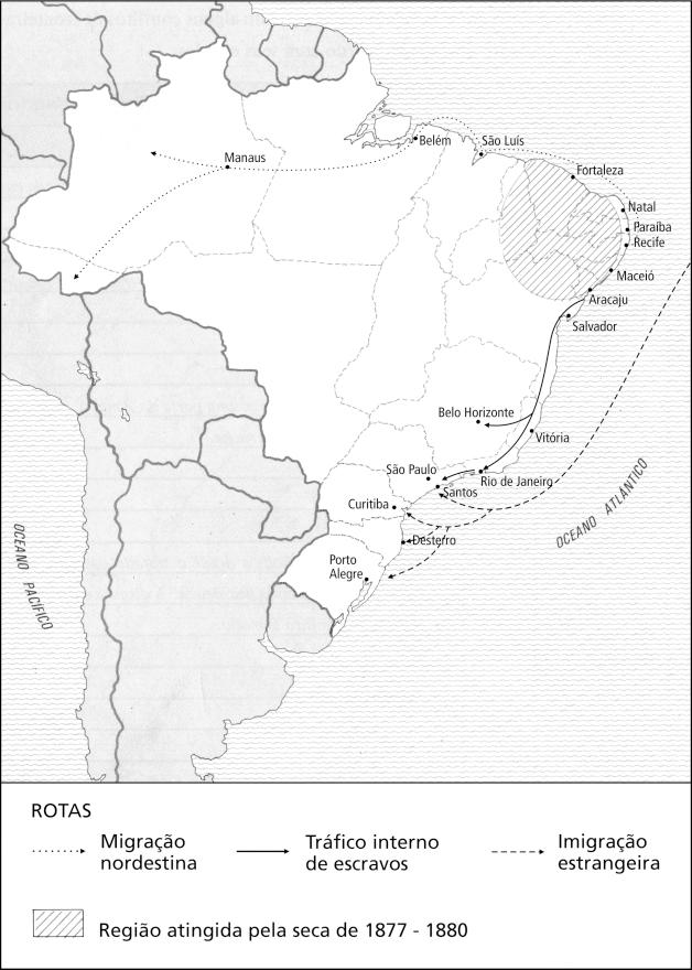 Questão 63 BRASIL: MOBILIDADE DE TRABALHADORES (Adaptado de AGUILAR, Maria Lídia. Trabalhando com mapas de história. São Paulo: Ática, 1992.