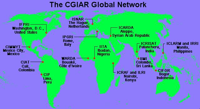 The CGIAR comprises sixteen international agricultural research centers located in various countries around the world: CIAT - Centro Internacional de Agricultura Tropical CIFOR - Center for