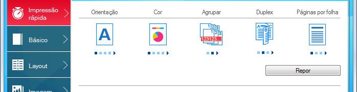 Imprimir a partir do PC > Imprimir a partir de PC Ecrã Definições de impressão do controlador da impressora O ecrã de definições de impressão do controlador da impressora permite-lhe configurar uma