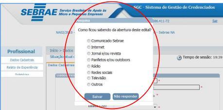 Ao clicar em Ok (tela anterior), o Sistema abrirá a tela com a pesquisa sobre os canais de