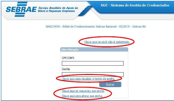 Se o candidato (Profissional Autônomo, Pessoa Jurídica/Profissional Indicado*) não for cadastrado o mesmo deve clicar no link Clique aqui se você não é cadastrado.