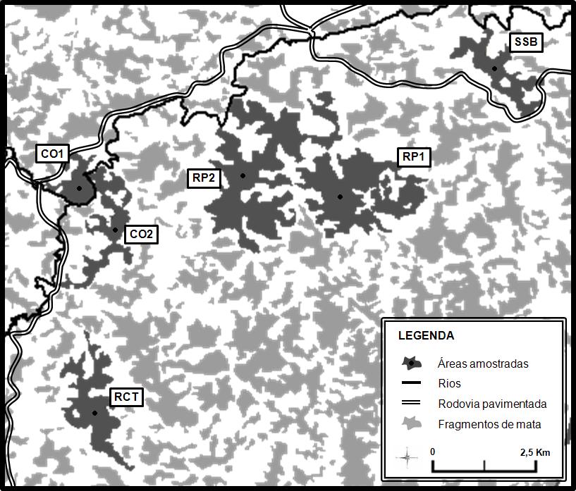 Figura 1. Áreas amostradas em Santa Maria de Jetibá, adaptado de Mendes et al. (2005b).