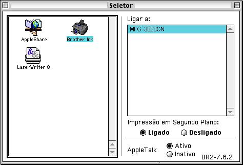 0 Clique no ícone Brother Ink que instalou. No lado direito do Seletor, seleccione a impressora com a qual pretende imprimir. Feche o Seletor.
