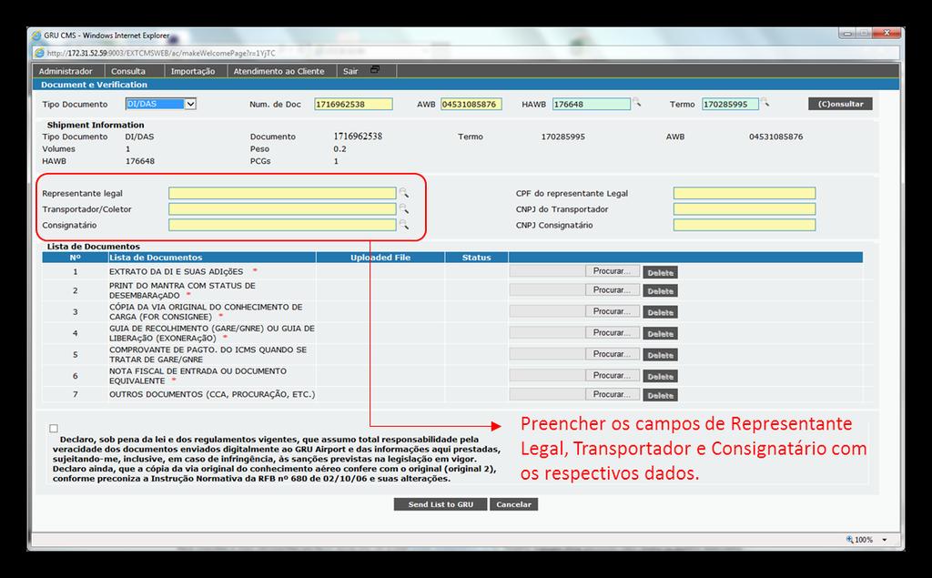 2.2. Preenchendo os campos da solicitação Preencha os campos de Representante Legal,