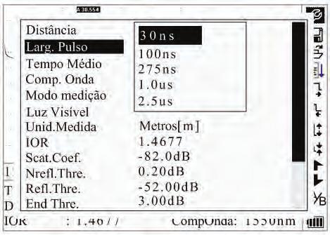 Seção 3 Notas: Auto significa medição automática. Quando esta função é selecionada, o instrumento seleciona automaticamente uma faixa e largura de pulso adequadas para a medição.